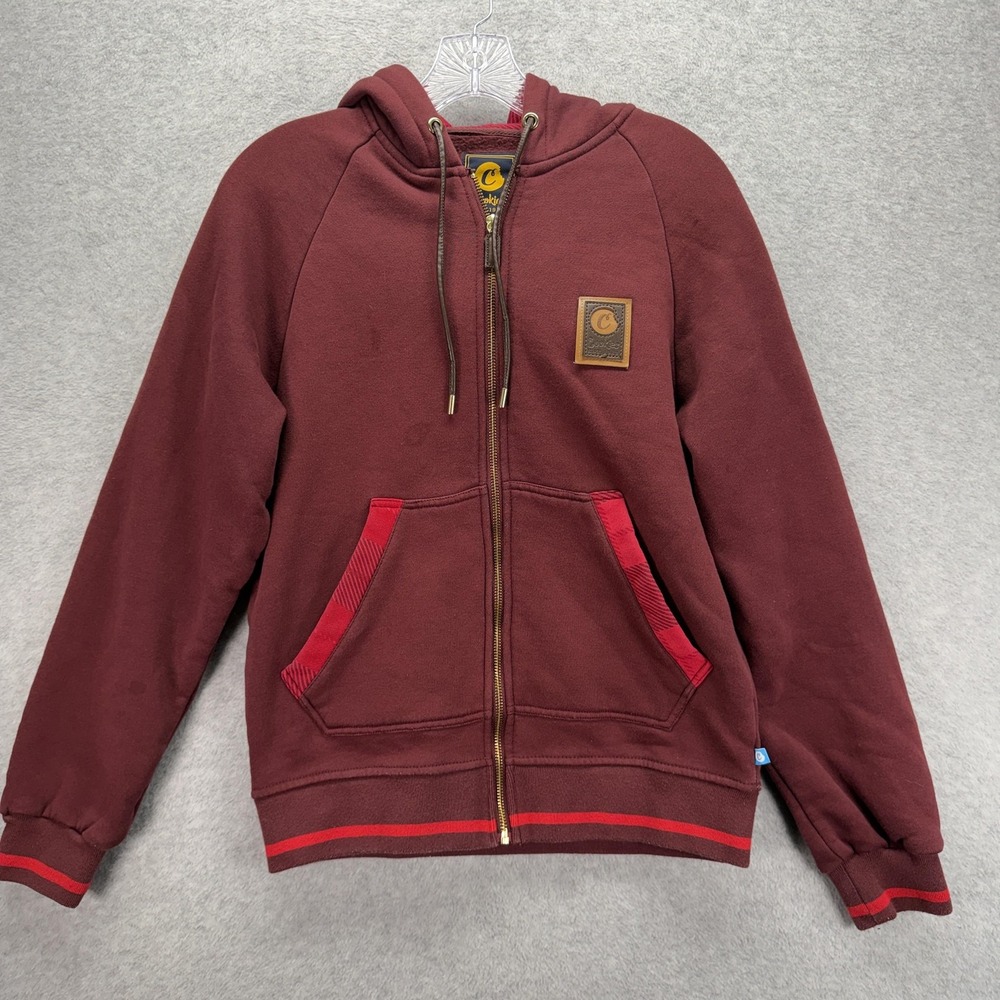 Cookies Hoodie Mens Small Red Full Zip Fleece Sweatshirt Logo Patch Streetwear